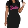 Sexy Barbie Printed Girls Dress Kawaii Fashion Women Slim Tight-Fitting Hip Long Skirt Casual Short Sleeve Sports Dresses Gifts - Image 4