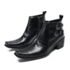Handmde 100% Real Leather High Heel Chelsea Ankle Boots Double Buckle New Trend Men Dress Wedding Designer Boots Zapatos - Image 2
