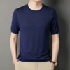 High Quality Men Silk Knit Tops 2022 Summer O-Neck Ice Silk Tee Shirts Male Short Sleeve Knitting Thin Clothing T-Shirts - Image 3
