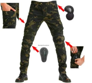 Motorcycle Riding Jeans Anti-fall Pants Protective Pants 06 Black Green trousers Send Protective Gear Men - Image 4