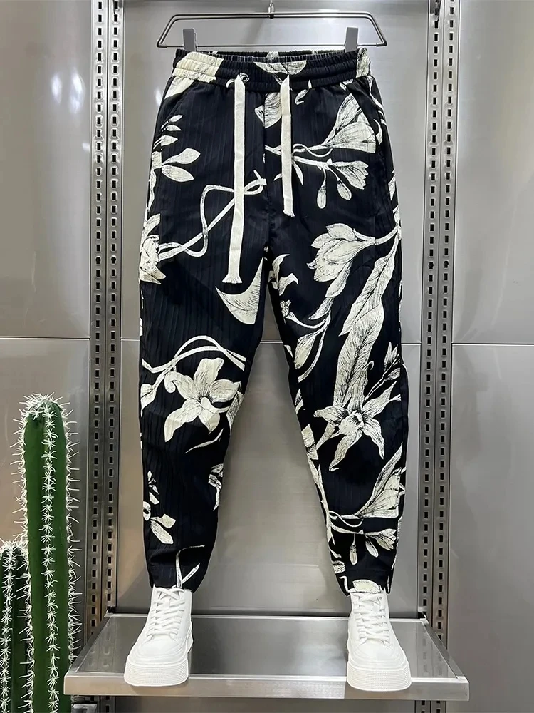 Men's Jogger Pants Loose Striped Floral Hip Hop Streetwear High Quality Harem Trousers Unique Designer Brand Clothing