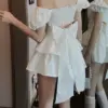 2022 White Sexy Backless Mini Dress Women Korean Fashion Casual Elegant Party Dress Female Ruffle Kawaii Lolita Party Y2k Dress