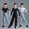 Set Boys Latin Dance T Shirt Pants Ballroom Costume Kids Latin Costume Professional Gymnastics Pratice Dance Costume Competition - Image 2