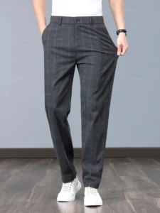 Summer Thin England Plaid Work Stretch Pants Men Business Fashion Slim Grey Black Casual Pant Man Brand Clothing Formal Trousers - Image 4