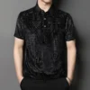 Fashion Casual Velvet Premium Polo Hommes Short Sleeve Silky Icy Summer Men T Shirts High Quality Soft Comfortable Hollow Luxury - Image 3