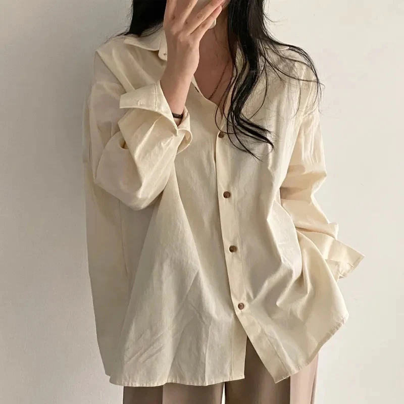 Gidyq Y2K Vintage Casual Shirts Women Korean Fashion Loose Chic Long Sleeve Blouse Solid All Match Female Streetwear Tops