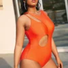 Plus Size Bathing Suit Women 2022 Korean Fashion High Cut One Piece Swimsuit Solid Hole High Waist Sexy Swimwear - Image 2