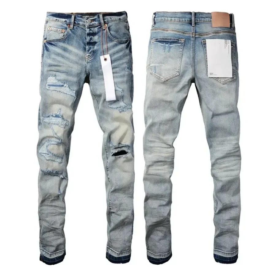 New Fashion Purple jeans man with distressed hole patches Fashion Repair Low Rise Skinny Denim pants 28-40 size
