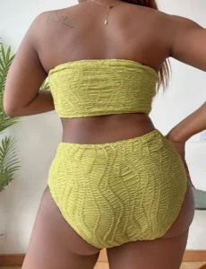 Yellow Plus Size Bandeau High Waist Bikini Swimwear Women's Swimsuit Beachwear Bathing Suits - Image 4
