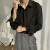 Casual White Shirt for Men Solid Color Ice Silk Long Sleeve Shirt Harajuku Loose Top Quality Drape White Japanese Streetwear - Image 3