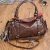Large Capacity Women Handbag Pu Leather Tote Bag Vintage Washed Leather Shoulder Bag Quality Bag for Women bolsos aesthetic - Image 2
