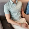 High Elasticity Seamless Shirts Men Top Quality Luxury Short Sleeve Concealed Placket Shirt Men Business Slim Social Dress Shirt - Image 3