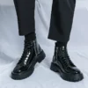 Shiny Leather Men's Boots Side Zipper Business New Style Comfortable High Top Mens Casual Shoes Classic Design Thick Soled Shoes - Image 6
