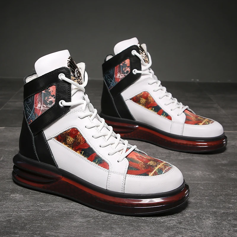 Europe and the United States men's shoes autumn Korean version of the trend of high top board shoes national fashion flower boot