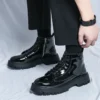 Shiny Leather Men's Boots Side Zipper Business New Style Comfortable High Top Mens Casual Shoes Classic Design Thick Soled Shoes - Image 5