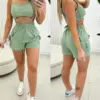 Sexy Elegant Criss Cross Top & Drawstring Pocket Design Shorts Set New Fashion 2024 Summer Casual Womens Two Piece Sets Outfit