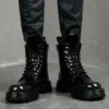 italian brand designer men boots patent leather shoes party nightclub dress cowboy high chimney boot platform long chelsea botas - Image 7