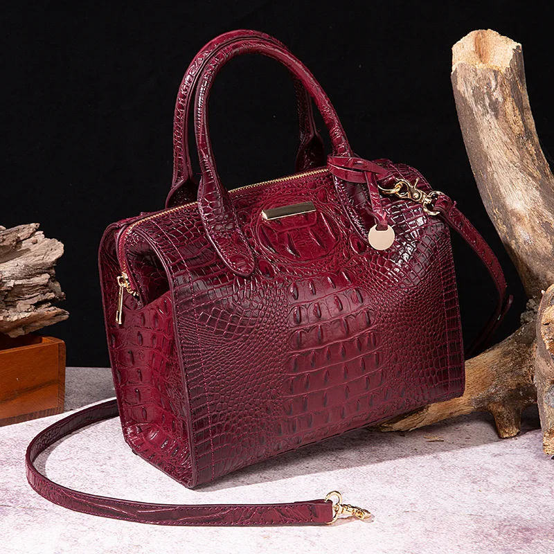 Crocodile Embossed Boston Handbag Classic Style Crossbody Bag Women's Leather Satchel Purse Shopping travel bag