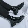 Shiny Leather Men's Boots Side Zipper Business New Style Comfortable High Top Mens Casual Shoes Classic Design Thick Soled Shoes - Image 3