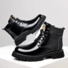Fashion Shiny Genuine Leather Men's Boots Winter Platform Ankle Boots Men High-top Motorcycle Boots Fashion Flat Designer Shoes - Image 3