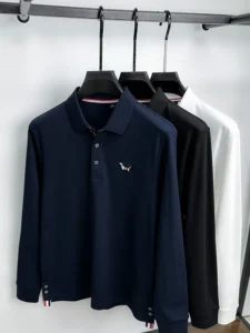 Luxury Men's Spring and Autumn Pure Cotton Business Casual Long-sleeved High-quality Puppy Embroidered Lapel POLO Shirt T-shirt - Image 5