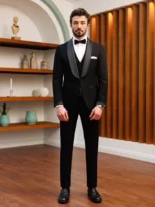 Handsome Black Slim-Fitting Tuxedo Suit for Men, Vest, Coat, Pants, Formal Occasions, Wedding, Cocktail, 3Pcs, 2024 - Image 4