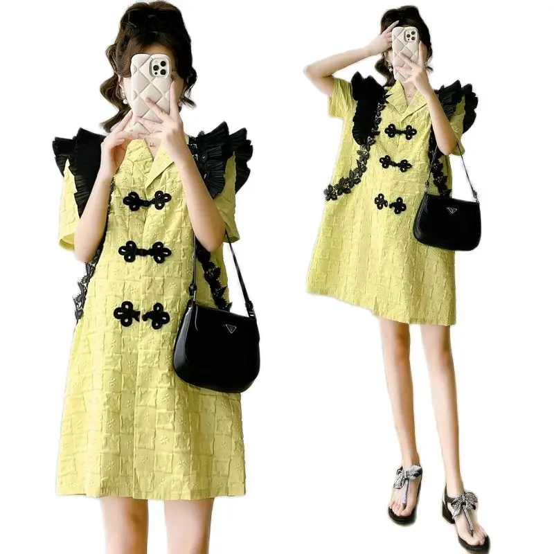 Plus Size Pregnant Woman Dress Black Lace Patchwork Green Maternity Dobby Dress Office Lady Elegant Blazer Collar Pregnancy Coat