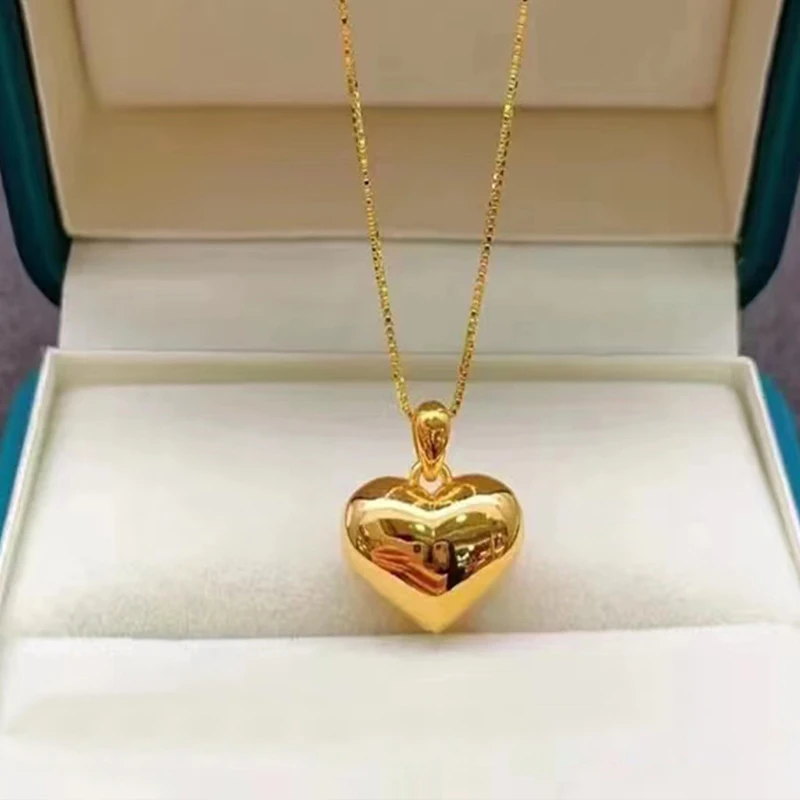 MIQIAO Real 18K Gold Heart Shaped Pendant Necklace Pure AU750 Simple Fashion Fine Jewelry Gift for Women