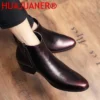 Fashion Men Chelsea Boots Mens Side Zip Heels Ankle Boots Male Leather Shoes Design Men's Dress Shoes Handmade Business Oxfords - Image 2