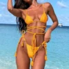 2024 New Sexy Bikini Luxury Swimwear Women Solid Folds Swimsuit Female Bandeau Thong Brazilian Bikini Set Beach Bathing Suit - Image 6