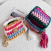 Handmade Women's Needle Hook Bag Designer Multi Color Handbag Luxury Colorful Rainbow StripThread Hook Knitted Small Square Flap - Image 2