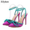 Eilyken 2024 New Arrival Silk Pumps Woman Ankle Buckle Strap Pointed Toe Hih Heel Sandal Sexy Party Nightclub Wedding Shoes - Image 3