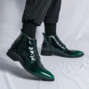 Fashion Design Pink Men High Top Wedding Shoes Leather Bright Chelsea Boots For Man Flat Lace-up Men's Pointed Boots Big Size 47 - Image 5