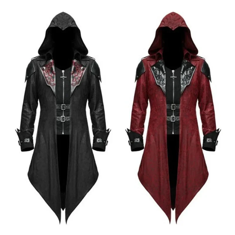 New Medieval Halloween Retro Patchwork Jacket For Men's Gothic Dark Clothing