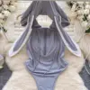 CHILLGIO Women Sexy Erotic Bunny Bodysuits Fashion Solid One Piece Combination Onesie Sleepwear Tights Backless Zipper Catsuits