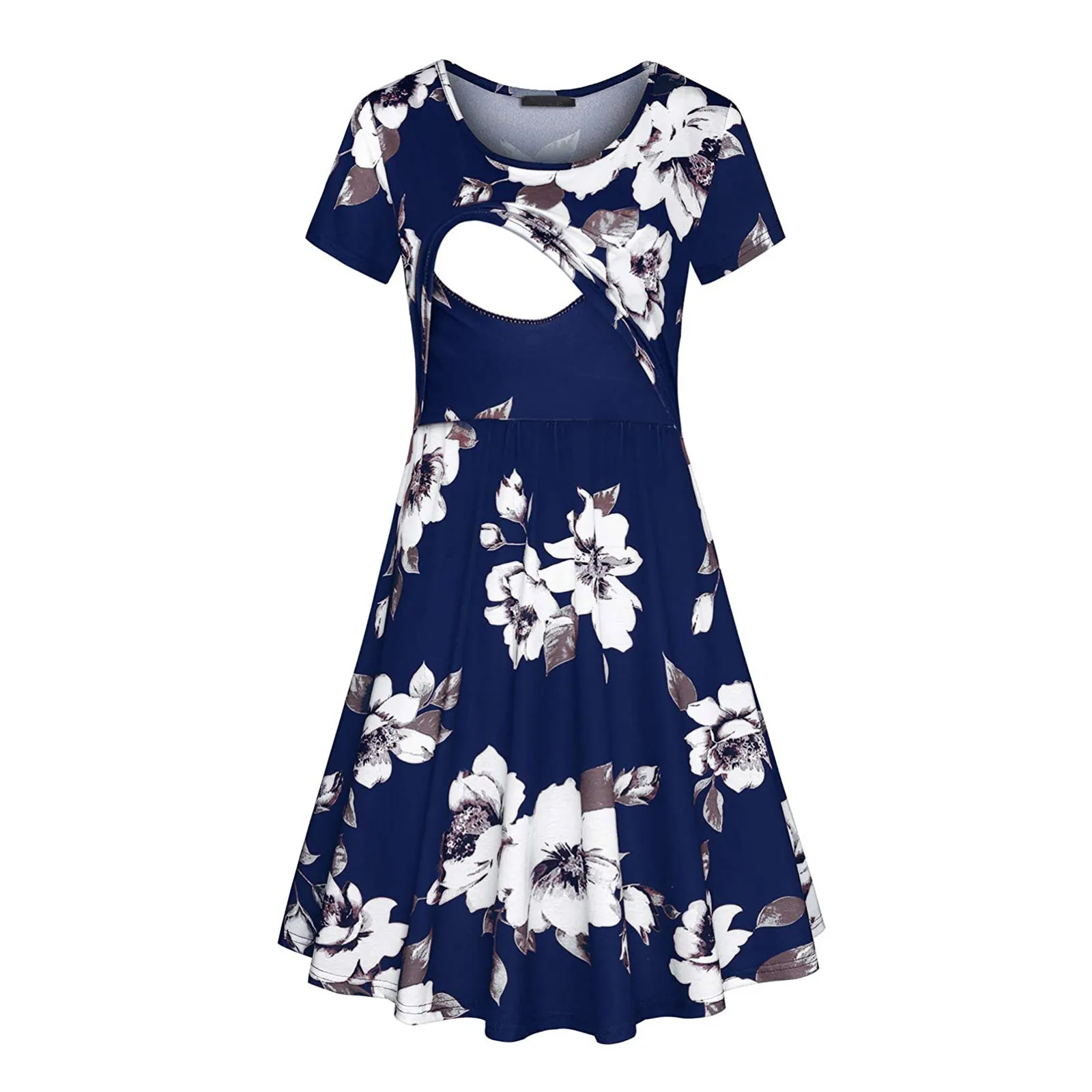 New Maternity Dresses Pregnant Women Nursing Dress Breastfeeding Floral Print Short Sleeve Maxi Dress Lactation Clothes