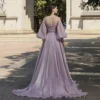 Elegant O Neck Long Evening Dress With Puffy Sleeves A Line Lace Soft Satin Prom Party Gown 2024 Custom Made - Image 2