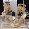 Golden Shoes Fashion Rhinestones Peep Toe Ladies High Heels Crystal Shoes Gladiator Sandals Women Thin Heels Female Footwear - Image 2