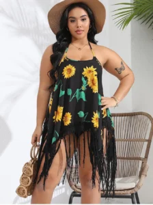 2024 New Cover Up Plus Size Bikini Women Swimsuit Cover-up Floral Bathing Suit Beach Wear Knitting Swimwear mesh Beach Dress - Image 2