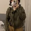 Deeptown 90s Vintage Green Hooded Knitted Cardigan Women Harajuku Kpop Zip Up Cropped Sweater Fairy Grunge Loose Y2K Tops Korean