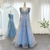 Sharon Said Luxury Dubai Yellow Arabic Evening Dress Elegant Long Sleeve Blue Muslim Women Wedding Formal Party Gowns SS291 - Image 5