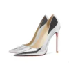 Silver high heels, women's thin heels, new shallow mouthed pointed single shoes, patent leather, large red soled banquet shoes - Image 2