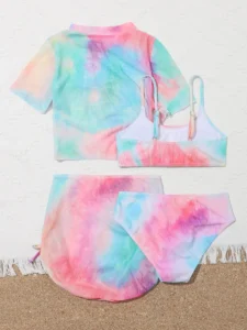 4 Pieces Bikinis Set Top & Skirt 2023 Girls Swimsuit Kids Swimwear Female Children Bathers Bathing Swimming Swim Suit Beachwear - Image 4