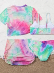 4 Pieces Bikinis Set Top & Skirt 2023 Girls Swimsuit Kids Swimwear Female Children Bathers Bathing Swimming Swim Suit Beachwear - Image 6