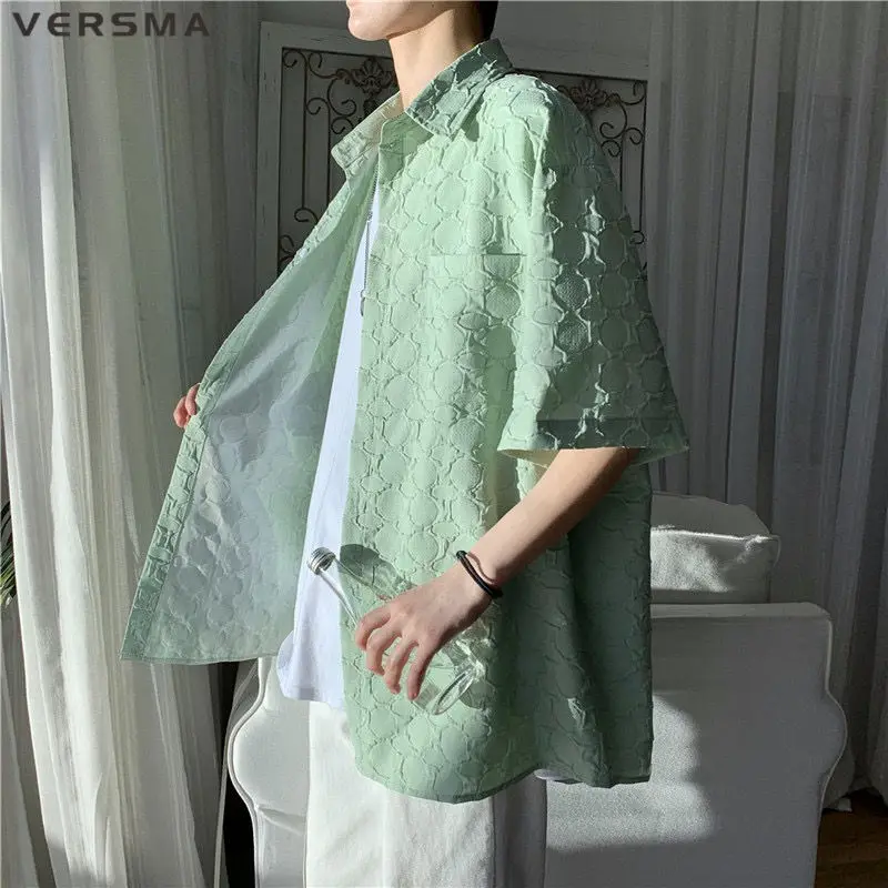 VERSMA Korean Harajuku Vintage Short Sleeve Shirt Men Women Summer Streetwear Hip Hop Solid Color Black Shirts Male Dropshipping