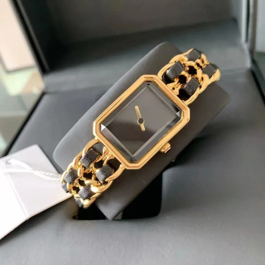 High Quality Women Designer Luxury Brand Boy Friend Watch Simple Elegant Quartz Square Chain Leather Braided Strap Ladies Watch
