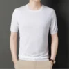 High Quality Men Silk Knit Tops 2022 Summer O-Neck Ice Silk Tee Shirts Male Short Sleeve Knitting Thin Clothing T-Shirts - Image 5