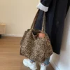 Oversized Leopard Prints Shoulder Bags For Women Deformable Canvas Large Capacity Shopping Totes 2023 Winter New Luxury Handbags - Image 4