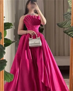 Amanda Rose Pink Silk Evening Dress Sexy Strapless A-line Prom Dress 2023 Ball Gown Party Dress Sleeveless - Image 2