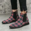 Luxury Men's Designer Plaid Ankle Canvas Chelsea Business Footwear Party Boots Casual Shoes For Men Fashion Winter Autumn 38~48 - Image 4